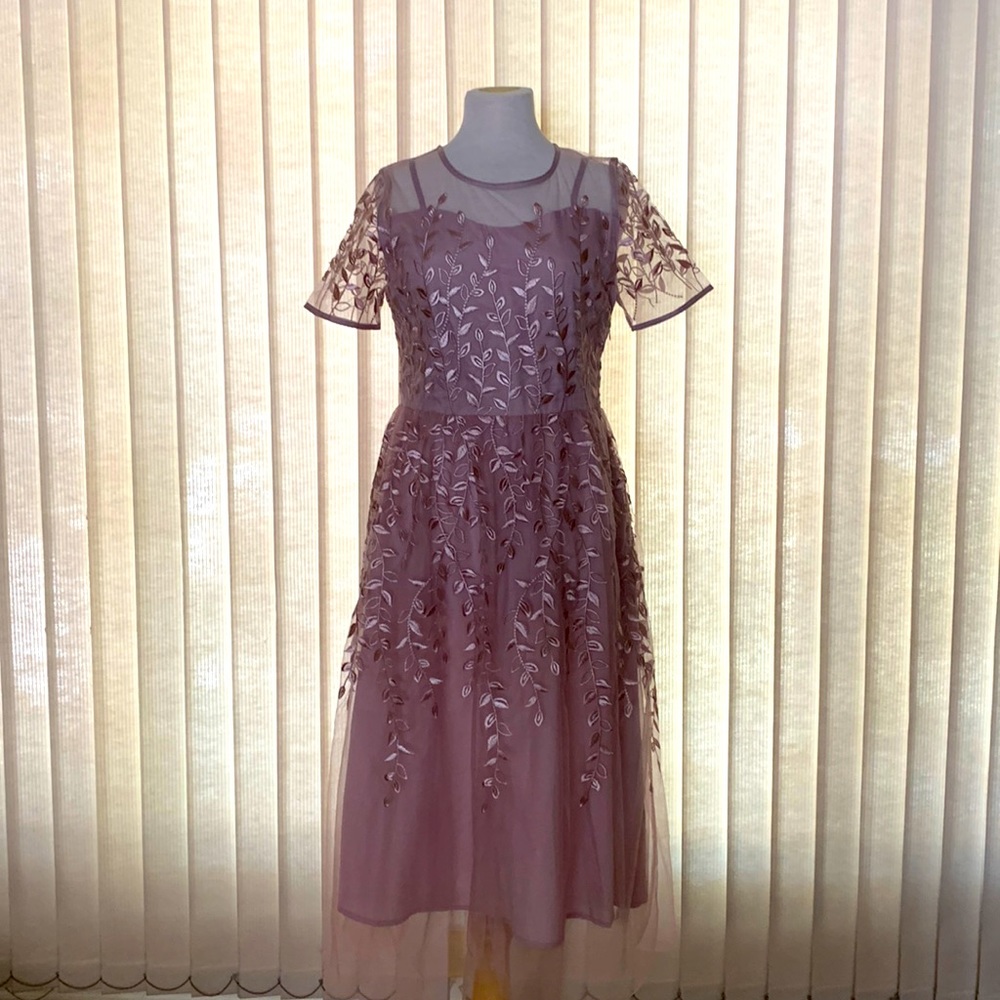 Pink champagne Embroidered crinoline  dress